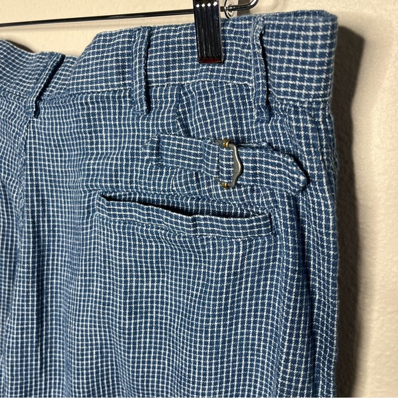 Wythe Ocean Blue Microcheck Flat Front Cotton Linen Chino Pant 32x32 - Picture 6 of 10